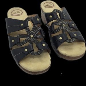 Dansko Serena Java Black Waxy Leather Wedge Sandal